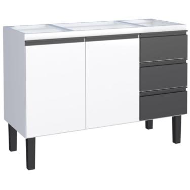 Imagem de Gabinete em Aço Netuno para Pias de 1,20 Metros Branco com detalhes preto com 2 Portas e 3 Gavetas - P101723 - COZIMAX