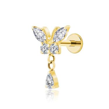 Imagem de FLORA PIERCING LABRET TITÂNIO PVD BORBOLETA ZIRCÔNIA CRAVEJADA PIERCING ORELHA TRAGUS HELIX CONCH MODA FEMININA 1.2X8 (DOURADO)