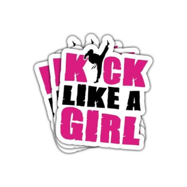 Imagem de Adesivo de karatê Kick Like a Girl, 3 peças, decalque de vinil para mulheres, adolescentes, crianças, estudantes, prática de dojo, laptop, scrapbook, caderno, garrafa de água, diário, carro, 7,6 cm