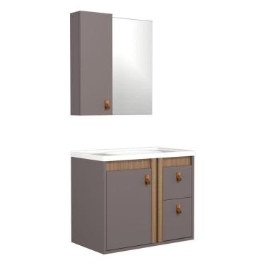 Imagem de Gabinete Para Banheiro Olivia 60cm Suspenso Havana/jequitibá