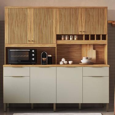Imagem de Cozinha Compacta Concord 8 Portas 2 Gavetas 100% Mdf Amêndoa/Off White - Rio Doce