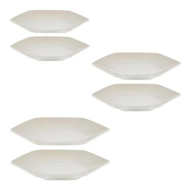 Imagem de KIT LE CREUSET 6 PRATOS HEXAGON EM CERÂMICA 16 21 E 26CM MERINGUE