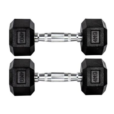 Imagem de Par Halteres 4kg + 4kg Dumbbell Sextavado Emborrachado Pegada Cromada Gallant (GDb04F3B-Pt)