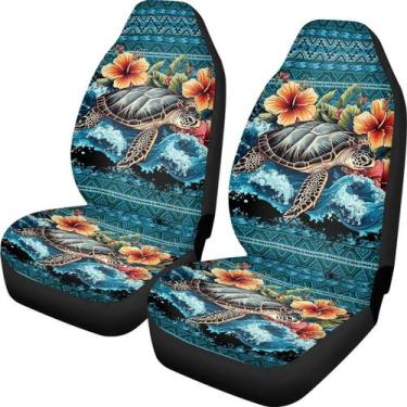 Imagem de Capa de assento de carro TOADDMOS Hawaii Hibiscus Turtle Front Seats