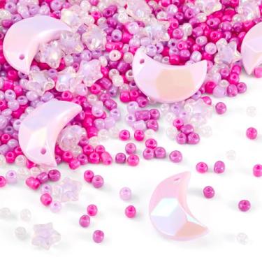 Imagem de Kits de pulseiras de contas faça-você-mesmo, incluindo contas de semente de vidro de 60 g, lua estrela, espaçador, miçanga, para mulheres, joias, brincos, colar, decoração, roxo