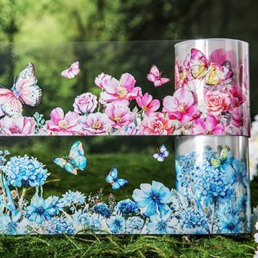 Imagem de Adesivos florais para scrapbook, fita PET de borboleta, adesivos de scrapbook para junk journal, decoração de materiais de scrapbook, estilo 7