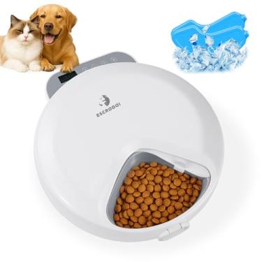 Imagem de ESCRODOI Alimentador Automático Pet, 4 Refeições Comedouro Automatico para Gatos e Bandeja de Gelo, Comida Fresca e Úmida, Painel de Controle Visualizável, Alimentação Programada