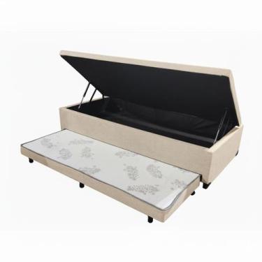 Imagem de Cama Box baú solteiro com auxiliar linho 88x188 - k-house, bege