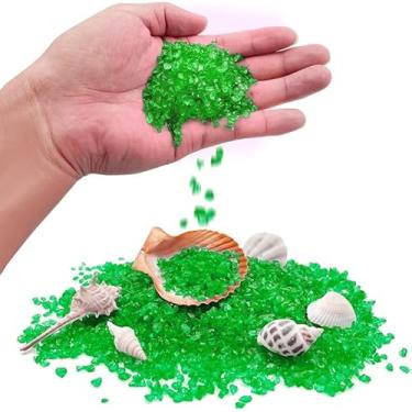 Imagem de Cascalho para aquário de peixes de 450 g, vidro triturado de alto brilho para decorações de aquário, enchimento de vaso (verde)