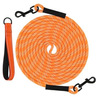 Imagem de Taglory Amarração para cães, correia de corda longa para adestramento de cães, chumbo resistente de 30 pés com costura refletiva para caminhar, acampamento ou quintal, laranja
