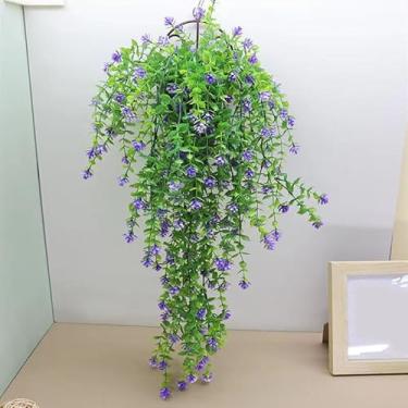 Imagem de Plantas falsas para pendurar, planta artificial, trepadeiras de eucalipto falsas para pendurar na parede, casa, sala de estar, decoração interna e externa (roxo, 76 cm)