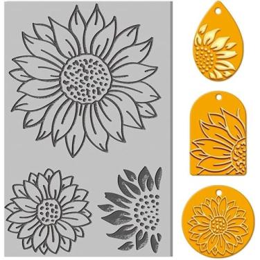 Imagem de 1 tapete de textura de flor de girassol, padrão de modelagem de argila de flores, folhas de textura para máquinas de gravação de carimbos, artesanato faça você mesmo, 10 x 6,6 cm