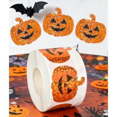 Imagem de 500 adesivos de abóbora de Halloween, adesivos de fantasma a laser fofos à prova d'água autoadesivos para Halloween