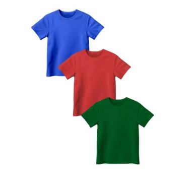 Imagem de KIT 03 Camisetas Infantil Slim 100% Algodão - LOJA RPERONI, Azul, Verm