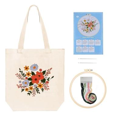 Imagem de Huacan Kits de bolsa de lona bordada para adultos iniciantes estampa de flores estampadas DIY ponto cruz kit de costura de costura de flores