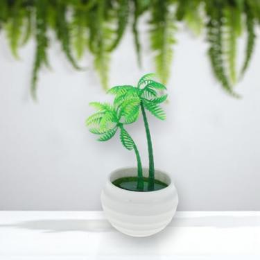 Imagem de Generic 1 peça de plantas artificiais de palmeira artificial em vaso de plástico verde 7 x 7 x 14 cm