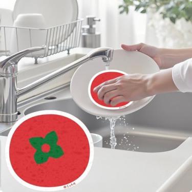 Imagem de Esponjas de cozinha de celulose comprimida, 1 unidade de esponjas de cozinha reutilizáveis, esponjas de limpeza natural para limpeza doméstica