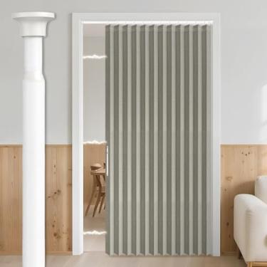 Imagem de Cortina de porta sanfonada AJAZZ 100% blackout invisível aplicável para quarto, sala de estar (1 pacote, 137 L x 198 C, cinza + varão)