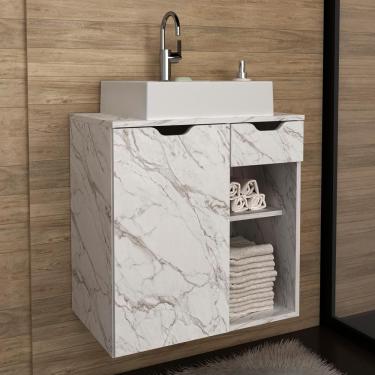 Imagem de Gabinete Suspenso Para Cuba De Banheiro Marmore Branco