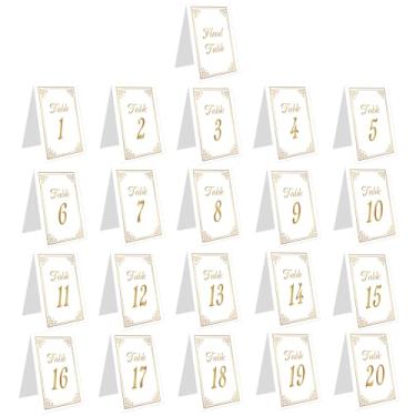Imagem de 21un Número Mesa Casamento Dourado, Delicado Dupla Face 1-20 Cartões Número de Mesa em Folha Ouro Números para Recepções Casamento Festas de Ideais Banquetes (Estilo Flor)