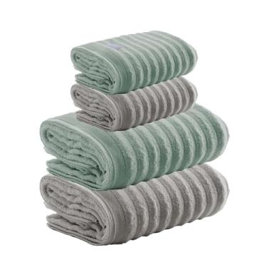 Imagem de Jogo de Toalhas Aura 4 Peças 100% Algodão, Fio Penteado, Banho/Rosto, Alta Absorção e Maciez, Gramatura 520g/m² e 500g/m², Design Sofisticado e Durável, Ideal para Casa – Altihaus (Verde Água/Bege)
