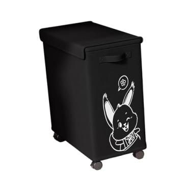 Imagem de MotiveTech Carrinho de utilidades embaixo da mesa, cesto de armazenamento móvel com tampa e rodízios, cesto de roupa prático para cozinha e sala de jantar, Coelho Preto Xl