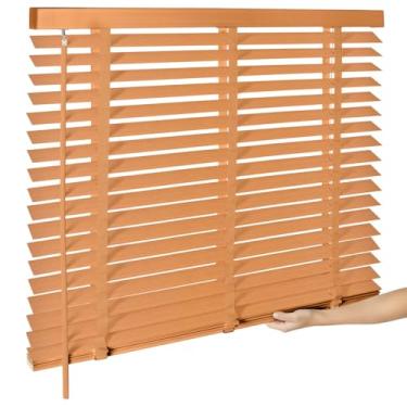 Imagem de Persianas de madeira sem fio de 5 cm para janelas internas com proteção de privacidade, persianas horizontais de madeira sem fio para quarto, sala de estar, escritório, banheiro, cozinha