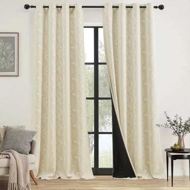 Imagem de LIMON HOME Cortinas blackout bege de 213 cm de comprimento para sala de estar, quarto, tratamento de janela à prova de som, cortinas pretas para salão, conjunto de 2 painéis