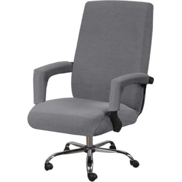 Imagem de Capa De Cadeira De Escritório Spandex Stretch Stretchable Home Computer Capa De Cadeira De Encosto Alto Com 2 Capas De Apoio De Braço, Capa De Cadeira De Mesa Removível, Grey, L