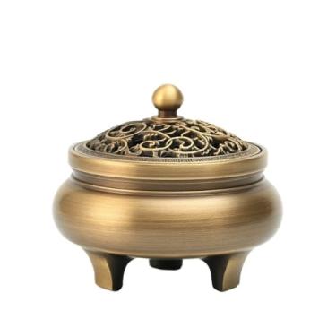 Imagem de Porta-incenso decorativo Queimador de incenso de três pernas vintage de latão, suporte de incenso multifuncional doméstico, ornamentos(Brass)