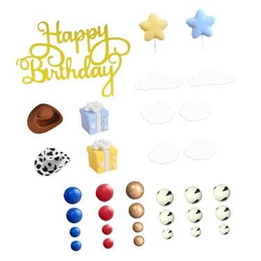 Imagem de oshhni Conjunto de 34 peças de enfeites de bolo em formato de chapéu de cowboy com bola, decoração portátil para aniversários, chá de bebê e Dia dos