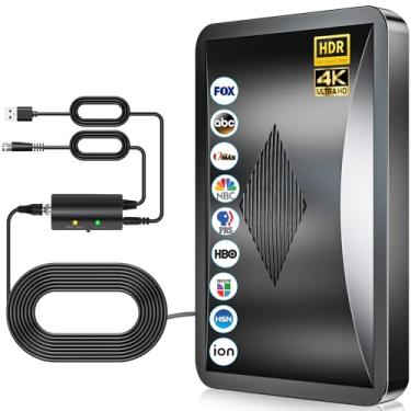 Imagem de Antena de TV até 2700 quilômetros de alcance, antena HDTV amplificada de longo alcance com amplificador de sinal de amplificador, antena digital para Smart TV, interna/externa, canais locais 4K