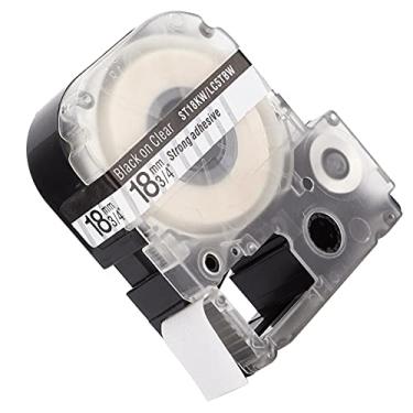 Imagem de ZJchao Substituição de Fita de Etiqueta Durável óleo álcool Scratch Label Maker Fita para Impressora de Etiquetas KINGJIM Máquina de Etiquetas Material (Texto preto de 18 mm em fundo transparente)