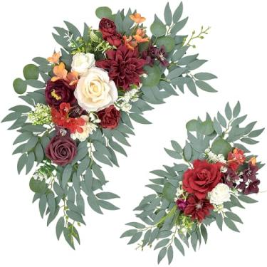 Imagem de Finphoon Flores de arco de casamento, flores de arco artificial bordô para pano de fundo de casamento, placa de boas-vindas, cerimônia de aposentadoria, aniversário, decorações de festa (bordô)