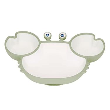 Imagem de Asixxsix Placa de Sucção de Silicone para Crianças, Prato de Comida Infantil Inquebrável Dividido Com Base de Ventosa, Prato Dividido para Treinamento de Autoalimentação para a Maioria (Verde)