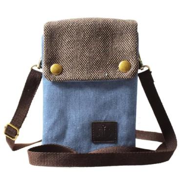 Imagem de LassZone Bolsa feminina pequena transversal de lona para celular bolsa de moedas carteira mini bolsas de ombro bolsa de pulso clutch, Azul claro, Small