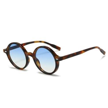 Imagem de VFDHN Óculos de sol redondos retrô femininos, moda leopardo, azul, degradê, uv400, masculino, punk (leopardo, azul, amarelo)