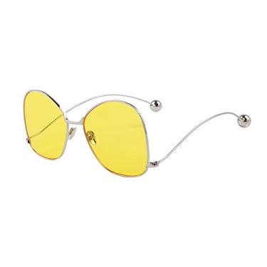Imagem de Óculos de sol grandes com armação de metal para mulheres, retrô, lentes planas, óculos de sol com proteção UV, Armação prateada/lente amarela, Lens Width: 58 Millimeters