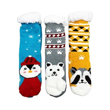 Imagem de Winterlace Meias felpudas felpudas, 3 pares de meias femininas de lã de ovelha, antiderrapante, confortável, confortável, Animais 2, One Size