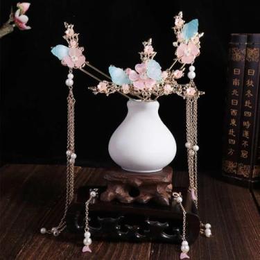 Imagem de Acessórios de cabelo para vestido de casamento, flor em forma de U, brincos de estilo chinês, conjunto de grampos de cabelo, enfeite pendente de noiva (estilo 2)