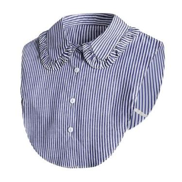 Imagem de Meia-camisa falsa com gola de blusa feminina de algodão listrado azul 