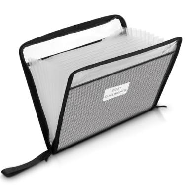 Imagem de Maitys Organizador de documentos de barco grande à prova d'água para papéis de barco com 12 pastas expansíveis mais bolso de malha à prova de fogo bolsa de documentos para papéis A4, presentes de