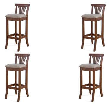 Imagem de Kit 4 Banquetas Alta Pontes Linho Off White/Imbuia