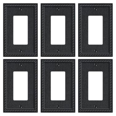 Imagem de TREEWELL Pacote com 6 placas decorativas para tomadas decorativas, placas de interruptores e tampas de tomada, policarbonato inquebrável durável, placas de parede pretas para tomadas elétricas