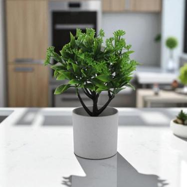 Imagem de Generic 1 peça de plantas artificiais moeda crisântemo com vaso cilíndrico plástico verde 8 x 8 x 24 cm