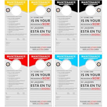Imagem de SMOQYKBW 200 peças de etiqueta para pendurar na porta de manutenção; porta de apartamento bilíngue preventiva para aluguel; etiqueta de manutenção bilíngue em inglês e espanhol; para porta de