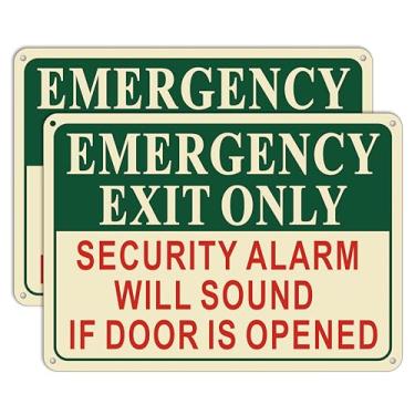 Imagem de Pacote com 2 apenas saída de emergência – Alarme de segurança soará se a porta for aberta, sinal de aviso de alumínio resistente de 25 x 17 cm, resistente a ferrugem, à prova de intempéries, proteção