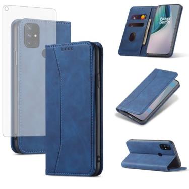 Imagem de Asuwish Capa carteira flip para OnePlus Nord N10 5G com protetor de tela fecho magnético capa fólio suporte para cartão de crédito suporte One Plus N 10 G5 1 Plus 10N 1plus One+ 1+ N105G azul