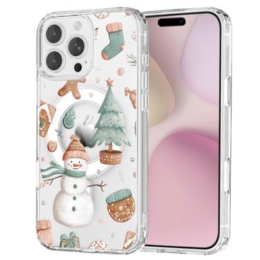 Imagem de OFQKOAKS Capa para iPhone 16 Pro Max, compatível com MagSafe, lindas meias festivas de Natal, boneco de neve, árvore, capa protetora fina e transparente para mulheres e meninas