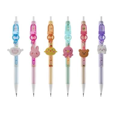 Imagem de Kit 6 Lapiseiras 0.7mm CiS Animais com Borracha e Pingente Escolar Colorido Fofo Ponta Grafite